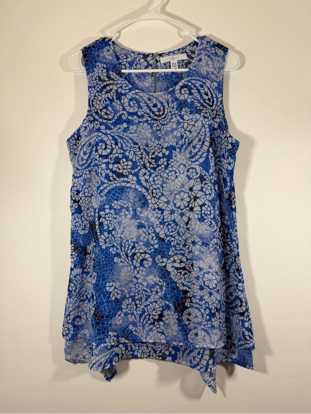 Fever Sleeveless Blue Floral Lace-Effect Shift Top